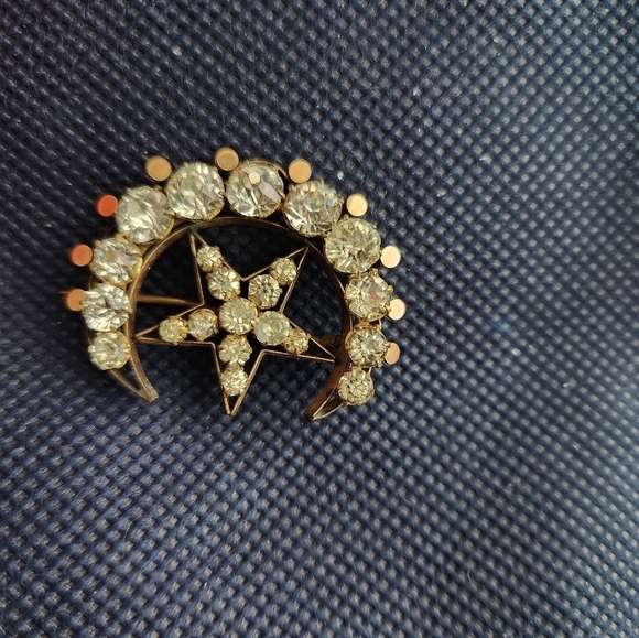 Vintage Czech White Rhinestone 12K GF Star & Moon Brooch - Picture 4 of 4